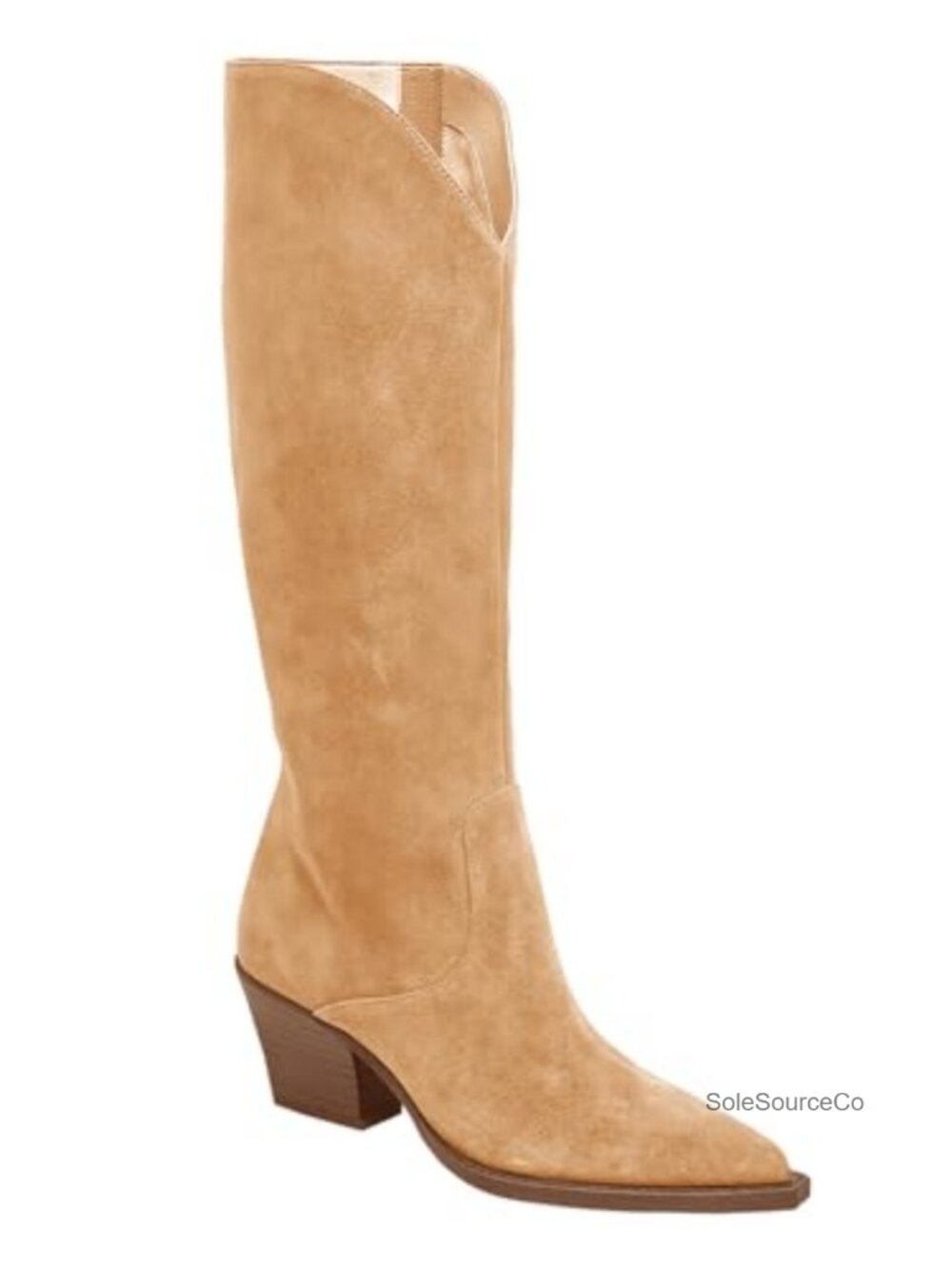 Womens Wide Calf Suede Knee High Western Cowboy Boots Pointed Toe Chunky Heel